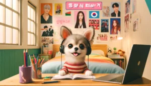韓国語オンラインスクールを自宅で楽しく学習している様子