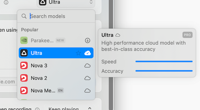 superwhisperのセッティング画面